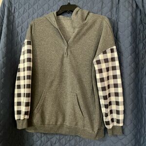 Gray Hoodie with Plaid Sleeves